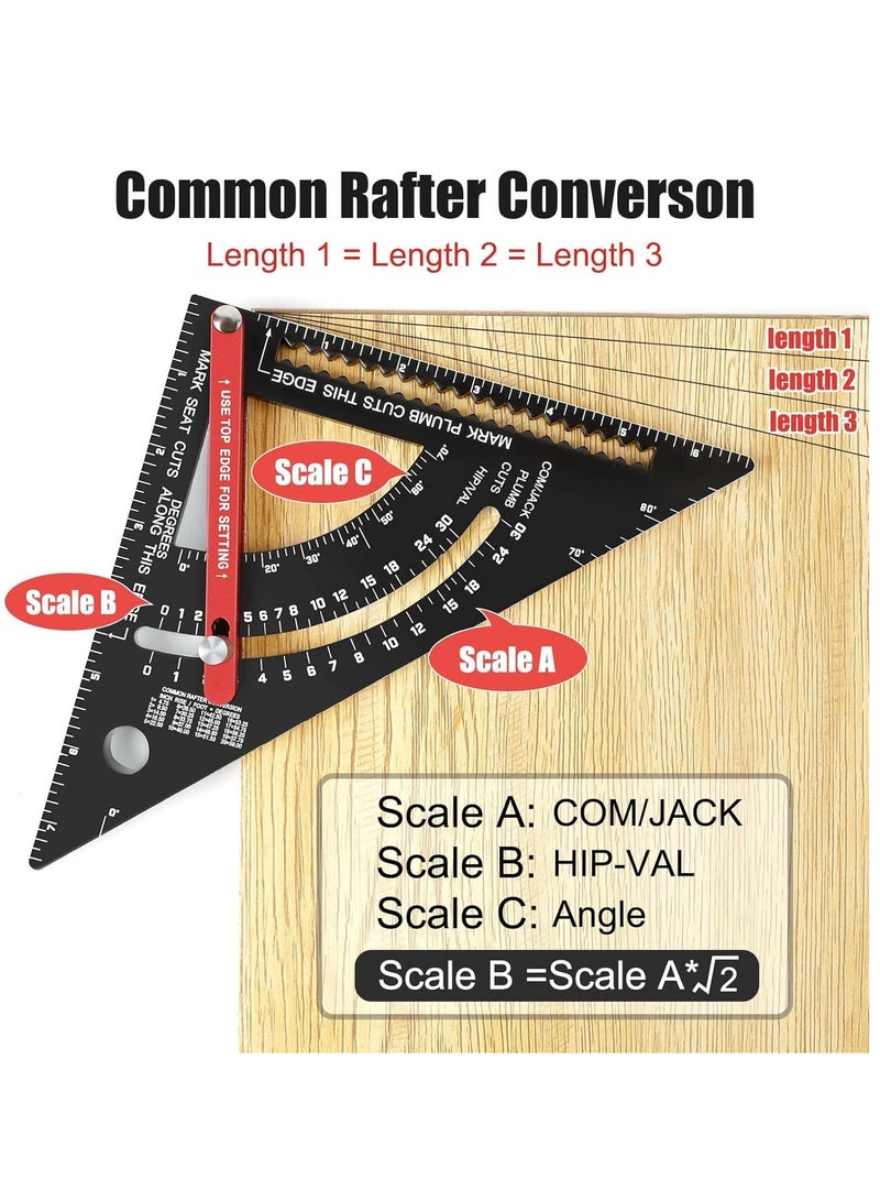 7 Inch Carpenter Square Set - Adjustable Aluminium Combination Square, Woodworking Framing Tool - Metal Carpentry Triangle Ruler for Accurate Layout - Image 2